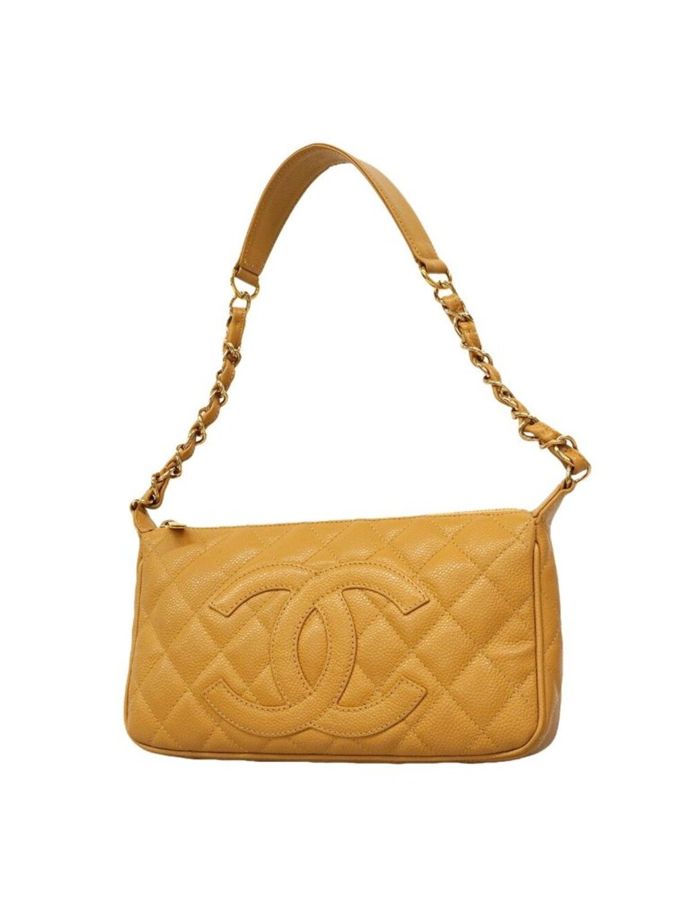 Chanel Shoulder Bag Quilted Caviar Leather Brown Gold